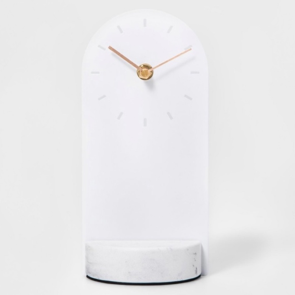 NWT Project 62 Metal & Marble White with Gold Arms Tabletop Clock
